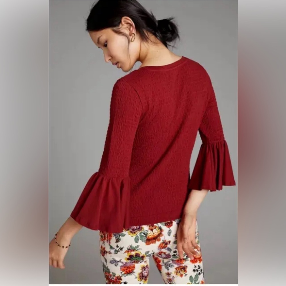 Anthropologie Smocked Bell-Sleeve Top Size Medium - Picture 3 of 10